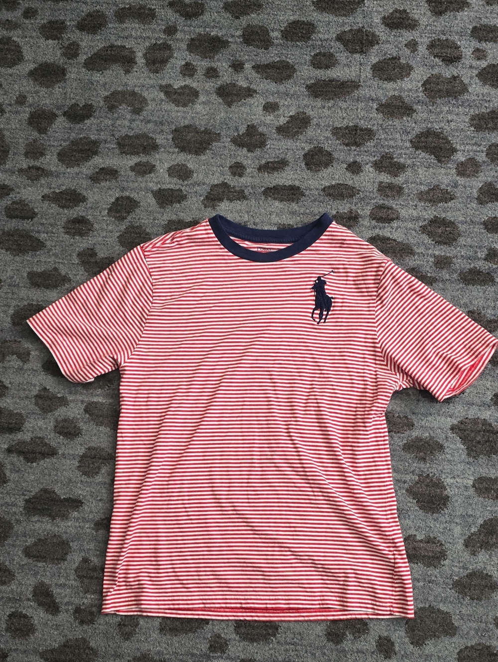 Polo by Ralph Lauren Red & White Striped Crew Neck Tee with Navy Logo